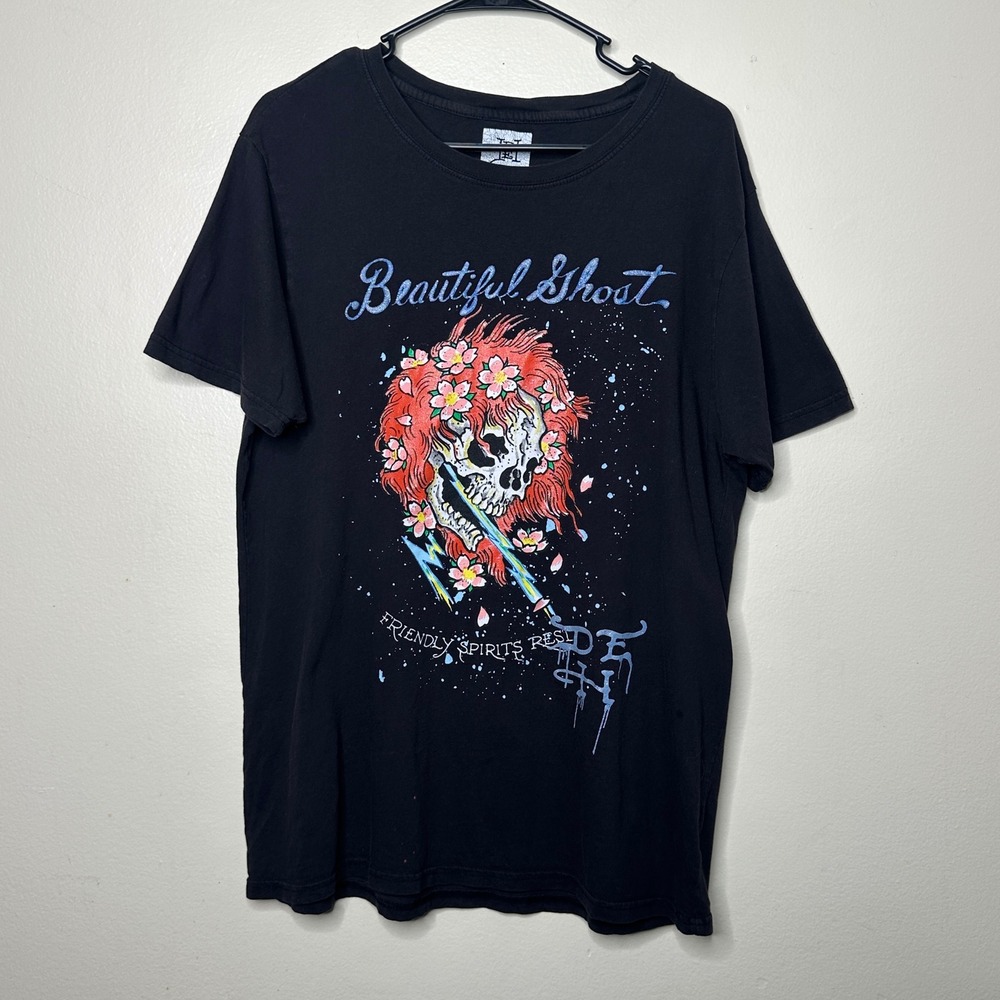Ed Hardy T-Shirt Beautiful Ghost Black Graphic Skull Floral Unisex size Large